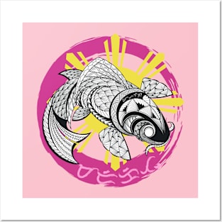 Tribal line Art Koi fish / Baybayin word Marikit (Pretty / Gorgeous) Posters and Art